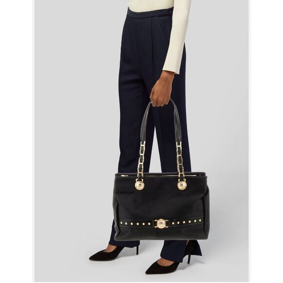 Versace Handbags - Versace Black Nylon Shoulder Bag Gold Chain Studded Handbag Tote Designer Purse
